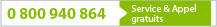 0 800 940 864 Service et appel gratuits