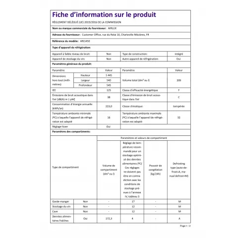 Réfrigérateur intégré 2 portes AIRLUX ARI1450 - 3