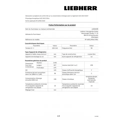 Réfrigérateur 1 porte LIEBHERR RF4600-20 - 2