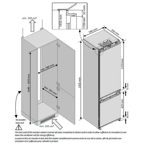 Réfrigérateur intégrable combiné inversé BEKO BCHA306E3SN - 2