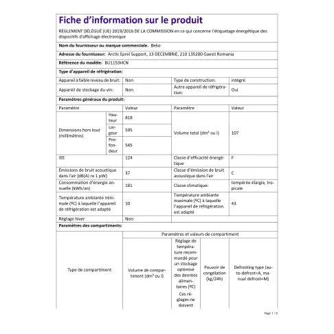 Réfrigérateur intégré 1 porte BEKO BU1153HCN - 2