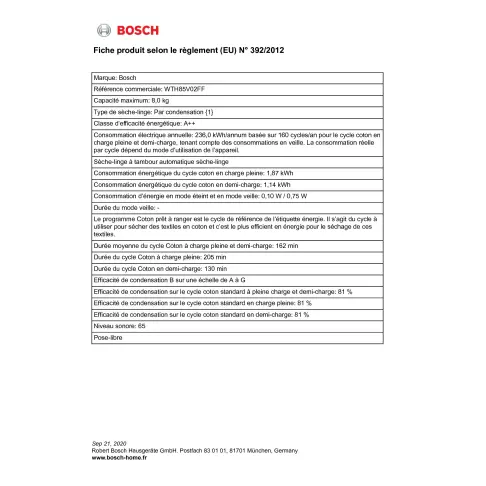 Sèche-linge frontal BOSCH WTH85V02FF - 2