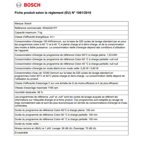 Lave linge integrable BOSCH WIA 24201 FF - 2