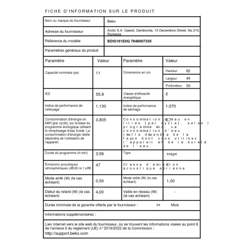 Lave-vaisselle tout intégré 45 cm BEKO BDIS161E0Q - 2
