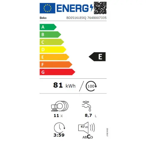 Lave-vaisselle tout intégré 45 cm BEKO BDIS161E0Q - 9