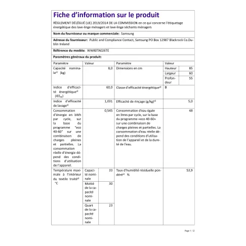 Lave linge hublot SAMSUNG WW80TA026TE - 2