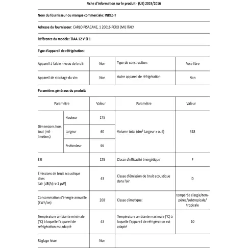 Réfrigérateur 2 portes INDESIT TIAA12VSI1/1 - 2