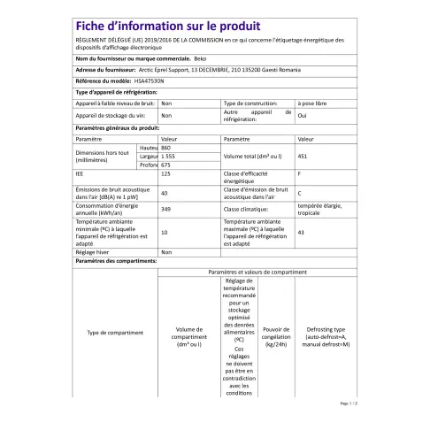 Congélateur coffre BEKO HSA47530N - 2