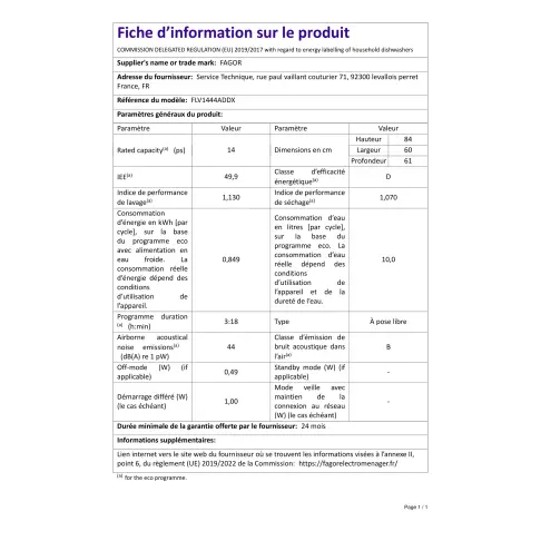 Lave-vaisselle 60 cm FAGOR FLV1444ADDX - 5