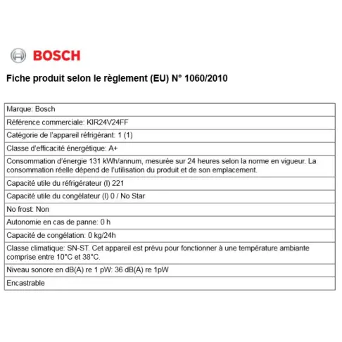 Réfrigérateur intégré 1 porte BOSCH KIR 24 V 24 FF - 2