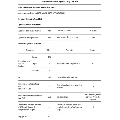 Réfrigérateur 2 portes INDESIT TIAA12V1/1 - 2