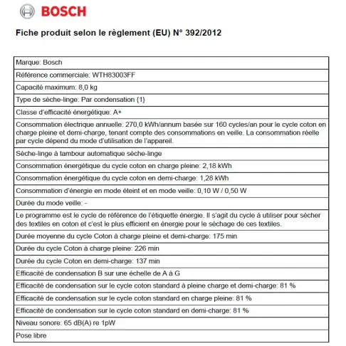 Sèche-linge frontal BOSCH WTH 83003 FF - 4