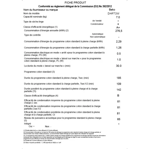 Sèche-linge frontal BEKO DHP73W - 2