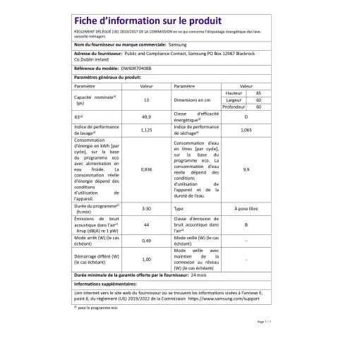 Lave-vaisselle tout intégré 60 cm SAMSUNG DW 60 R 7040 BB - 9