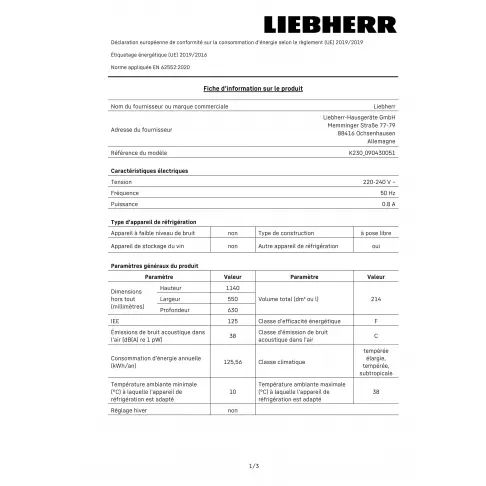 Réfrigérateur 1 porte LIEBHERR K230 - 2