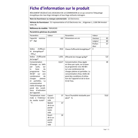 Lave-linge frontal LG F84V42IXS - 2