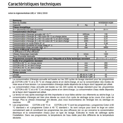 Lave-linge frontal SAMSUNG WW 90 K 6414 QW - 4