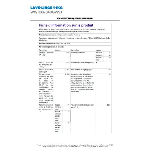 Lave-linge hublot SAMSUNG WW11BB704DGWS3 - 2