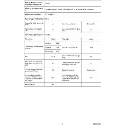 Réfrigérateur intégré 1 porte BOSCH KIL18NSF0 - 4