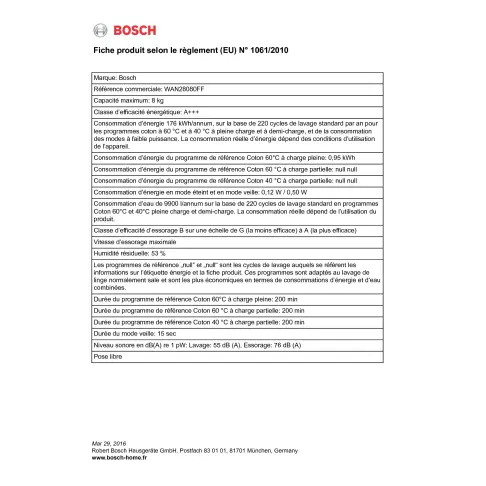 Lave-linge frontal BOSCH WAN 28080 FF - 4