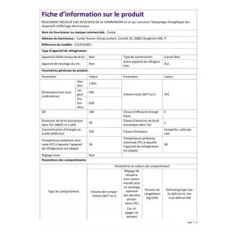 Réfrigérateur combiné inversé CANDY CCE3T618ES - 3