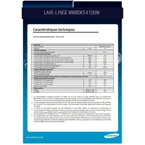 Lave-linge frontal SAMSUNG WW 80 K 5410 UW - 5