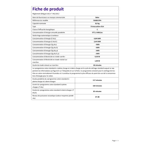 Sèche-linge frontal BEKO DA8013PA - 2