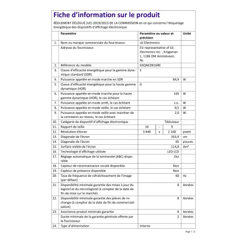 Télé led 65 pouces LG 65QNED812023 - 2