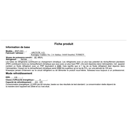 Climatisation monobloc BEKO BNP 09 C - 2