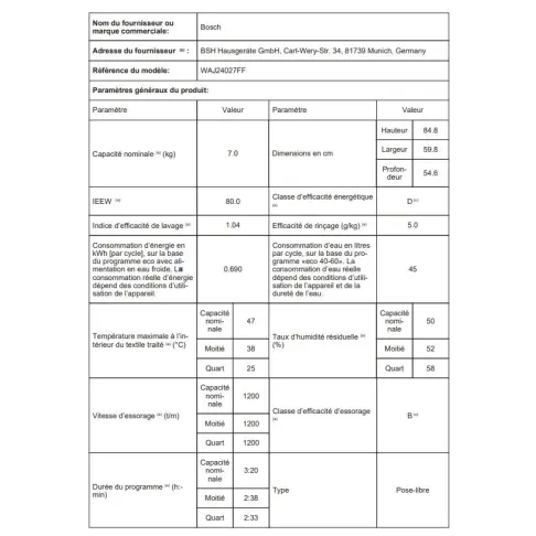 Lave-linge frontal BOSCH WAJ24027FF - 3