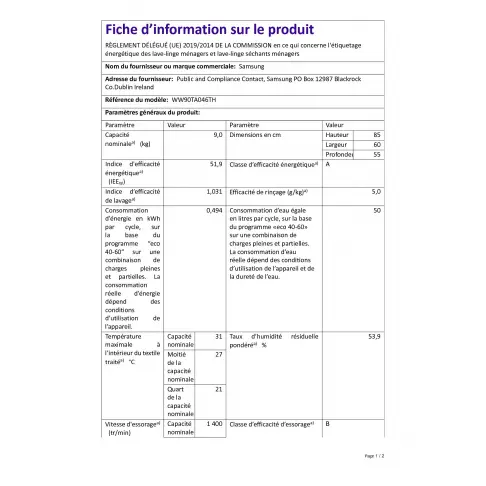 Lave-linge frontal SAMSUNG WW90TA046TH - 7