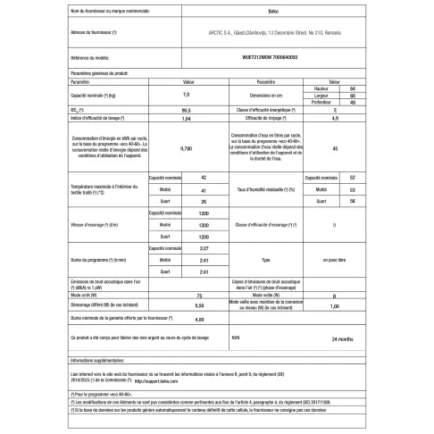 Lave-linge frontal BEKO WUE7212W0W - 3