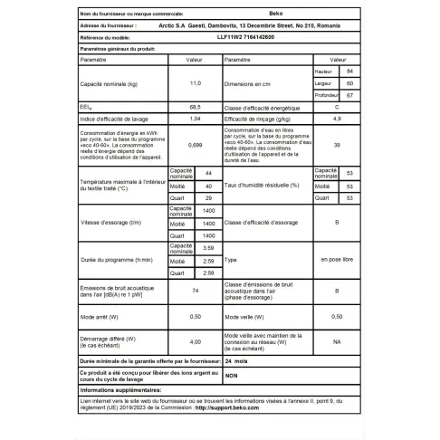 Lave-linge hublot BEKO LLF11W2 - 2