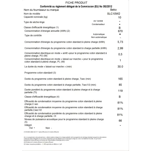 Sèche-linge frontal BEKO SLC 10 W 2 - 2