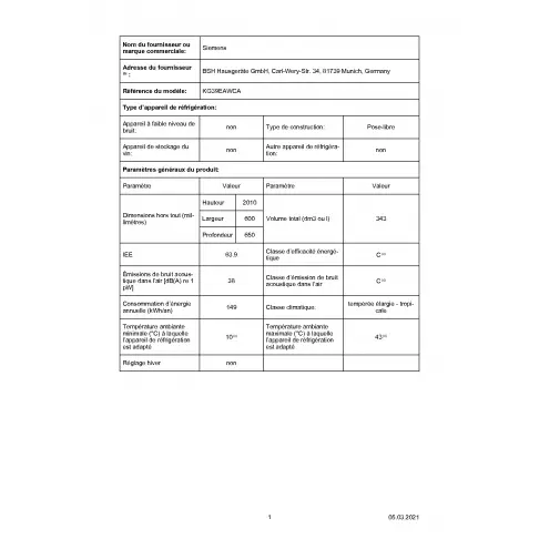 Réfrigérateur combiné inversé SIEMENS KG39EAWCA - 7