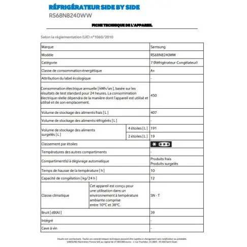 Refrigerateur americain SAMSUNG RS 68 N 8240 WW - 8