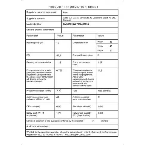 Lave-vaisselle 45 cm BEKO DVS05024W - 3