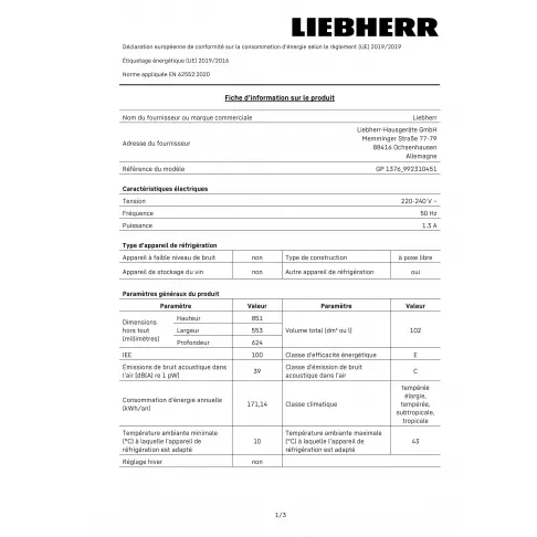 Congélateur armoire LIEBHERR GP137621 - 5