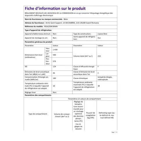 Réfrigérateur 1 porte BEKO RSSA 250 K 30 WN - 2