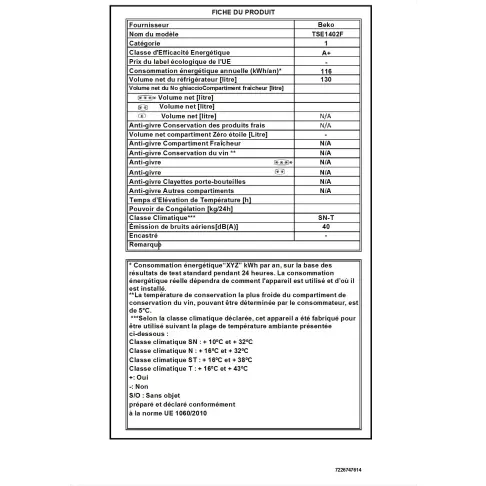 Refrigerateur table top BEKO TSE 1402 F - 3
