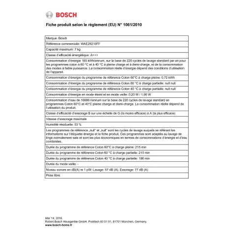 Lave-linge frontal BOSCH WAE 28210 FF - 4