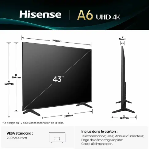 Tv led 43'' HISENSE 43A6Q - 2