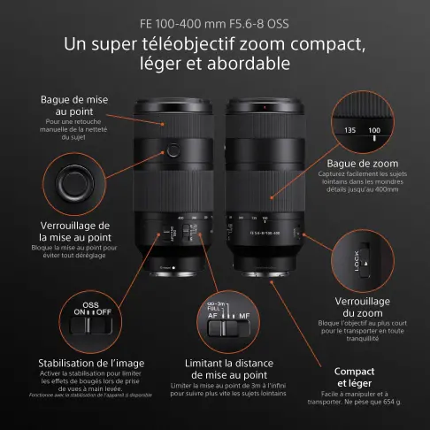 Optique fixe pour appareil photo reflex numérique SONY SEL 100400 - 6
