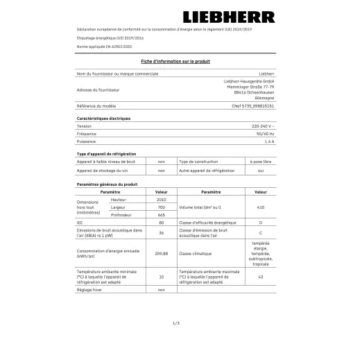 Réfrigérateur combiné inversé LIEBHERR CNEF 5735-21 - 2