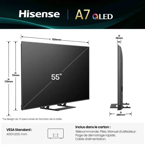 Tv led 55'' HISENSE 55A7Q - 9