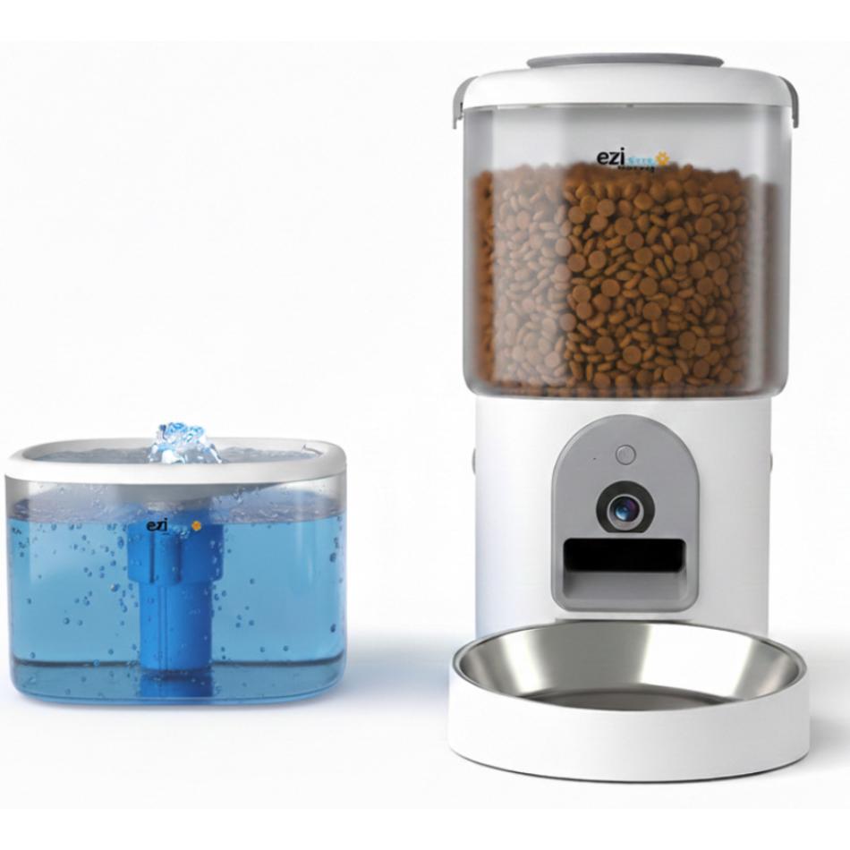 Eziclean Distributeur de croquettes et fontaine pour chat et petit chien Nutribot Cam+ X (2,5L/4,5L) - vue 1