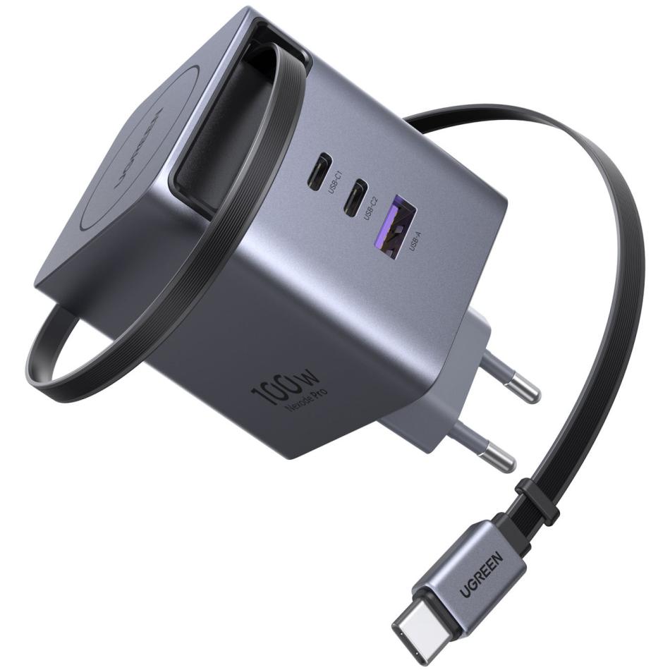Chargeur secteur UGREEN 2x USB C + 1x USB A Rétractable